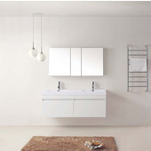  Zuri 55'' Wall Mounted Double Bathroom Vanity Set in Gloss White, White Polymarble Top with Integrated Square Sinks, Brushed Nickel Faucets