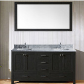  Caroline Premium 60'' Double Bathroom Vanity Set in Zebra Grey, Italian Carrara White Marble Top with Square Sinks, Mirror Included