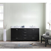  Caroline Premium 72'' Double Bathroom Vanity Set in Zebra Grey, Italian Carrara White Marble Top with Round Sinks, No Mirror 