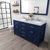  Caroline 60'' Double Bathroom Vanity Set in French Blue, Calacatta Quartz Top with Round Sinks, Brushed Nickel Faucets, Mirror Included