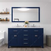  Caroline 60'' Double Bathroom Vanity Set in French Blue, Calacatta Quartz Top with Round Sinks, Mirror Included