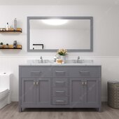  Caroline 60'' Double Bathroom Vanity Set in Grey, Calacatta Quartz Top with Round Sinks, Mirror Included
