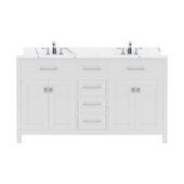  Caroline 60'' Double Bathroom Vanity Set in White, Calacatta Quartz Top with Round Sinks