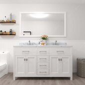  Caroline 60'' Double Bathroom Vanity Set in White, Calacatta Quartz Top with Round Sinks, Polished Chrome Faucets, Mirror Included