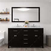  Caroline 60'' Double Bathroom Vanity Set in Espresso, Calacatta Quartz Top with Square Sinks, Mirror Included