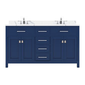  Caroline 60'' Double Bathroom Vanity Set in French Blue, Calacatta Quartz Top with Square Sinks