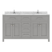  Caroline 60'' Double Bathroom Vanity Set in Cashmere Grey, Cultured Marble Quartz Top with Square Sinks