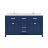  Caroline 60'' Double Bathroom Vanity Set in French Blue, Cultured Marble Quartz Top with Square Sinks