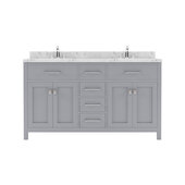  Caroline 60'' Double Bathroom Vanity Set in Grey, Cultured Marble Quartz Top with Square Sinks