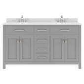  Caroline 60'' Double Bathroom Vanity Set in Cashmere Grey, Dazzle White Quartz Top with Square Sinks