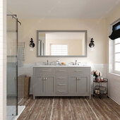 Caroline 60'' Double Bathroom Vanity Set in Cashmere Grey, Dazzle White Quartz Top with Square Sinks, Mirror Included