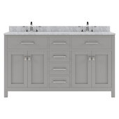  Caroline 60'' Double Bathroom Vanity Set in Grey, Italian Carrara White Marble Top with Round Sinks