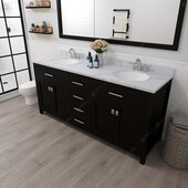  Caroline 72'' Double Bathroom Vanity Set in Espresso, Calacatta Quartz Top with Round Sinks, Polished Chrome Faucets, Mirror Included