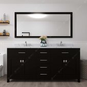  Caroline 72'' Double Bathroom Vanity Set in Espresso, Calacatta Quartz Top with Round Sinks, Mirror Included