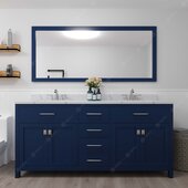  Caroline 72'' Double Bathroom Vanity Set in French Blue, Calacatta Quartz Top with Round Sinks, Mirror Included