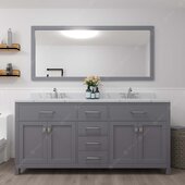  Caroline 72'' Double Bathroom Vanity Set in Grey, Calacatta Quartz Top with Round Sinks, Brushed Nickel Faucets, Mirror Included