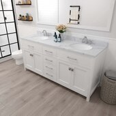  Caroline 72'' Double Bathroom Vanity Set in White, Calacatta Quartz Top with Round Sinks, Polished Chrome Faucets, Mirror Included
