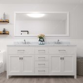  Caroline 72'' Double Bathroom Vanity Set in White, Calacatta Quartz Top with Round Sinks, Mirror Included