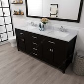  Caroline 72'' Double Bathroom Vanity Set in Espresso, Calacatta Quartz Top with Square Sinks, Brushed Nickel Faucets, Mirror Included