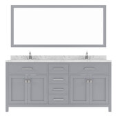  Caroline 72'' Double Bathroom Vanity Set in Grey, Cultured Marble Quartz Top with Round Sinks, Brushed Nickel Faucets, Mirror Included