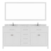  Caroline 72'' Double Bathroom Vanity Set in White, Cultured Marble Quartz Top with Square Sinks, Brushed Nickel Faucets, Mirror Included