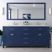 Caroline 72'' Double Bathroom Vanity Set in French Blue, Dazzle White Quartz Top with Round Sinks, Mirror Included