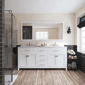  Caroline 72'' Double Bathroom Vanity Set in White, Dazzle White Quartz Top with Round Sinks, Mirror Included