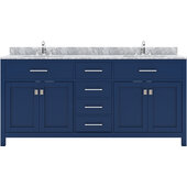  Caroline 72'' Double Bathroom Vanity Set in French Blue, Italian Carrara White Marble Top with Round Sinks