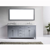  Caroline 72'' Double Bathroom Vanity Set in Grey, Italian Carrara White Marble Top with Round Sinks, Available with Optional Faucets, Mirror Included