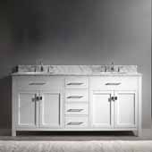  Caroline 72'' Double Bathroom Vanity Set in White, Italian Carrara White Marble Top with Round Sinks