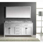  Caroline 72'' Double Bathroom Vanity Set in White, Italian Carrara White Marble Top with Square Sinks, Available with Optional Faucets, Mirror Included