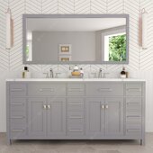  Caroline Parkway 72'' Double Bathroom Vanity in Gray with Calacatta Quartz Top and (2x) Round Sinks with (2x) Polished Chrome Faucets with Matching Mirror, 72'' W x 22'' D x 35'' H