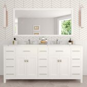  Caroline Parkway 72'' Double Bathroom Vanity in White with Calacatta Quartz Top and (2x) Round Sinks with Matching Mirror, 72'' W x 22'' D x 35'' H