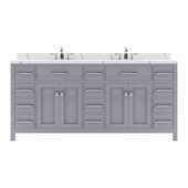  Caroline Parkway 72'' Double Bathroom Vanity in Gray with Calacatta Quartz Top and (2x) Square Sinks, 72'' W x 22'' D x 35'' H