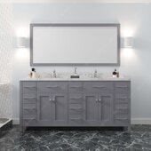  Caroline Parkway 72'' Double Bath Vanity in Gray with Cultured Marble Quartz Top, (2x) Round Sinks and (2x) Brushed Nickel Faucets with Matching Mirror, 72'' W x 22'' D x 35'' H