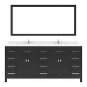  Caroline Parkway 72'' Double Bathroom Vanity in Espresso with Cultured Marble Quartz Top and (2x) Square Sinks with Matching Mirror, 72'' W x 22'' D x 35'' H