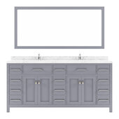  Caroline Parkway 72'' Double Bathroom Vanity in Gray with Cultured Marble Quartz Top and (2x) Square Sinks with Matching Mirror, 72'' W x 22'' D x 35'' H