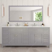  Caroline Parkway 78'' Double Bathroom Vanity in Gray with Calacatta Quartz Top and (2x) Round Sinks with (2x) Polished Chrome Faucets with Matching Mirror, 78'' W x 22'' D x 35'' H