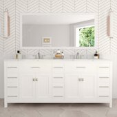  Caroline Parkway 78'' Double Bath Vanity in White with Calacatta Quartz Top, (2x) Round Sinks and (2x) Brushed Nickel Faucets with Matching Mirror, 78'' W x 22'' D x 35'' H