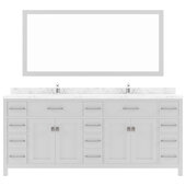  Caroline Parkway 78'' Double Bathroom Vanity in White with Cultured Marble Quartz Top and (2x) Square Sinks with Matching Mirror, 78'' W x 22'' D x 35'' H