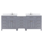  Caroline Parkway 93'' Double Bathroom Vanity Set with 2 Main Cabinets & Middle Cabinet in Grey, Calacatta Quartz Top Top with Round Sinks