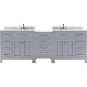  Caroline Parkway 93'' Double Bathroom Vanity Set with 2 Main Cabinets & Middle Cabinet in Gray, Italian Carrara White Marble Top with Round Sinks