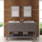 Caroline Estate 60'' Double Bathroom Vanity Set in Grey, Calacatta Quartz Top with Round Sinks, Double Mirrors Included