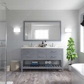  Caroline Estate 60'' Double Bathroom Vanity Set in Grey, Dazzle White Quartz Top with Round Sinks, Single Mirror Included