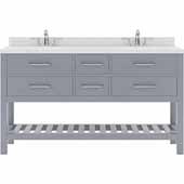  Caroline Estate 60'' Double Bathroom Vanity Set in Grey, Dazzle White Quartz Top with Round Sinks