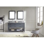  Caroline Estate 60'' Double Bathroom Vanity Set in Grey, Dazzle White Quartz Top with Round Sinks, Double Mirrors Included
