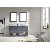  Caroline Estate 60'' Double Bathroom Vanity Set in Grey, Italian Carrara White Marble Top with Square Sinks, Polished Chrome Faucets, Double Mirrors Included