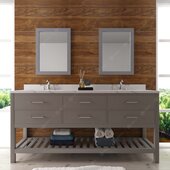  Caroline Estate 72'' Double Bathroom Vanity Set in Grey, Calacatta Quartz Top with Round Sinks, Brushed Nickel Faucets, Double Mirrors Included