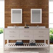  Caroline Estate 72'' Double Bathroom Vanity Set in White, Calacatta Quartz Top with Square Sinks, Polished Chrome Faucets, Double Mirrors Included