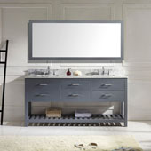  Caroline Estate 72'' Double Bathroom Vanity Set in Grey, Italian Carrara White Marble Top with Round Sinks, Single Mirror Included